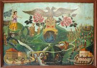 Le village de Vamos en Crète. Peinture populaire au musée ethnographique de Gavalochori. Cliquer pour agrandir l'image.