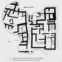 Le village de Zakros en Crète. Plan des maisons E et B du site archéologique. Cliquer pour agrandir l'image.