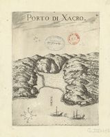 Le village de Zakros en Crète. Gravure de Porto di Xacro par Marco Boschini en 1651. Cliquer pour agrandir l'image.
