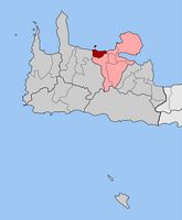 Le dème de La Canée en Crète. Situation du canton d'Agia Marina (auteur Pitichinaccio). Cliquer pour agrandir l'image.
