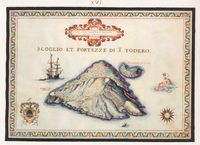 Le dème de La Canée en Crète. Carte ancienne du fort de Saints-Théodores par Francesco Basilicata en 1618. Cliquer pour agrandir l'image.