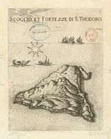 Le dème de La Canée en Crète. Gravure de Scoglio et Fortezze di San Thodoro par Marco Boschini en 1651. Cliquer pour agrandir l'image.