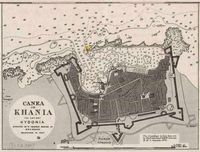 Le port et les fortifications de La Canée en Crète. Plan du port et des fortifications par l'amirauté britannique en 1848. Cliquer pour agrandir l'image.