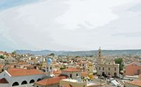 La vieille ville de La Canée en Crète. Les deux cathédrales vues depuis le cavalier Saint-Dimitri. Cliquer pour agrandir l'image.