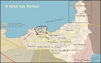 La ville de La Canée en Crète. Plan des quartiers. Cliquer pour agrandir l'image.