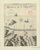 La ville de La Canée en Crète. Gravure de la Spiaggia di San Thodoro par Marco Boschini en 1651. Cliquer pour agrandir l'image.