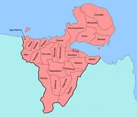 La ville de La Canée en Crète. Carte des communautés locales du dème de La Canée (auteur fall185). Cliquer pour agrandir l'image.