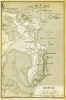 La presqu’île de Kanóni à Corfou. Carte (Karl Baedeker, 1894). Cliquer pour agrandir l'image.
