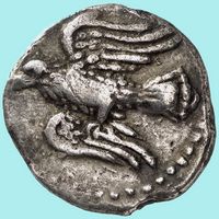 La ville d'Évangélismos en Crète. Statère d'argent du 4e siècle avant JC frappé à Lyctos. Cliquer pour agrandir l'image.