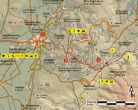 La ville d'Évangélismos en Crète. Carte du sentier européen E4 - Section 66 de Kastelli à Kastamonitsa. Cliquer pour agrandir l'image.