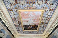L’Achilleion, le palais de Sissi à Corfou. Le plafond du grand escalier. Cliquer pour agrandir l'image.