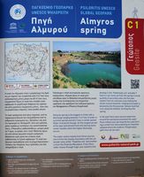 La ville de Gazi en Crète. Panneau d'information de la source de l'Almyros. Cliquer pour agrandir l'image.