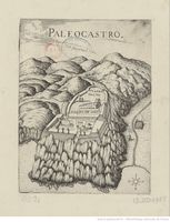 La ville de Gazi en Crète. Gravure de la forteresse de Paleocastro par Marco Boschini (source Gallica BNF). Cliquer pour agrandir l'image.