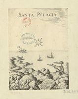 La ville de Gazi en Crète. Gravure du port de Santa Pelagia par Marco Boschini en 1651. Cliquer pour agrandir l'image.