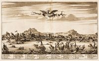Les fortifications d’Héraklion en Crète. Bataille navale devant Candie (Lambert van der Bos, 1675). Cliquer pour agrandir l'image.
