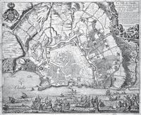 Les fortifications d’Héraklion en Crète. Carte ancienne (Antoine de Fer, 1669). Cliquer pour agrandir l'image.