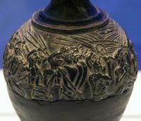 Le Musée archéologique d’Héraklion en Crète. Vase aux Moissonneurs du site d'Agia Triada (auteur ZDE). Cliquer pour agrandir l'image.