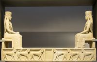 Le Musée archéologique d’Héraklion en Crète. Stèle du temple A du site de Rhizénia (auteur ZDE). Cliquer pour agrandir l'image.