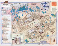 Le palais de Cnossos à Héraklion en Crète. Plan en trois dimensions des ruines (Thomas Cook). Cliquer pour agrandir l'image.