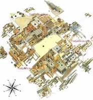 Le palais de Cnossos à Héraklion en Crète. Plan des ruines du palais en trois dimensions. Cliquer pour agrandir l'image.