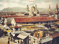 Le sud de la ville d’Héraklion en Crète. La cathédrale Saint-Ménas au début du 20e siècle (carte postale). Cliquer pour agrandir l'image.
