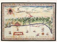La ville d’Héraklion en Crète. La baie de Candia par Francesco Basilicata en 1618. Cliquer pour agrandir l'image.