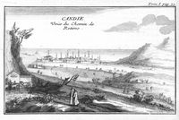 La ville d’Héraklion en Crète. Gravure de Joseph Pitton de Tournefort en 1717. Cliquer pour agrandir l'image.