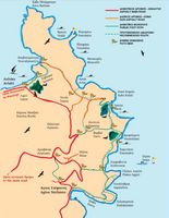 La ville de Kassiopi sur l’île de Corfou. Carte de la réserve naturelle d'Érimitis. Cliquer pour agrandir l'image.