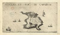 La ville de Kissamos en Crète. Gravure de Scoglio et Fortezza di Garabuse par Marco Boschini en 1651. Cliquer pour agrandir l'image.