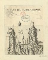 La ville de Kissamos en Crète. Gravure du Golfo del Castel Chissamo par Marco Boschini en 1651. Cliquer pour agrandir l'image.