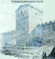 The Greco-Roman city of Kos - Reconstitution of the square tower of the fortifications. Click to enlarge the image.