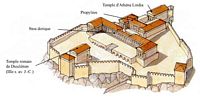 Versuch der Wiederherstellung der Akropolis von Lindos in Rhodos. Klicken, um das Bild zu vergrößern.