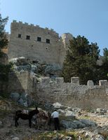 Esel an der Festung von Lindos in Rhodos. Klicken, um das Bild zu vergrößern.