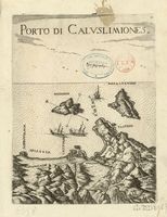 La ville de Mirès en Crète. Gravure de Porto di Caluslimiones par Marco Boschini en 1651. Cliquer pour agrandir l'image.