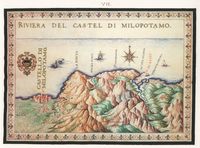 La ville de Pérama en Crète. Carte ancienne du château de Mylopotamos par Francesco Basilicata en 1618. Cliquer pour agrandir l'image.