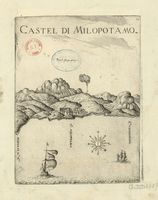La ville de Pérama en Crète. Carte ancienne du Castel di Milopotamo par Marco Boschini en 1651. Cliquer pour agrandir l'image.