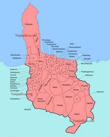La ville de Platanias en Crète. Carte des communautés locales du dème de Platanias (auteur fall185). Cliquer pour agrandir l'image.