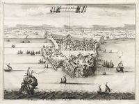 La forteresse de Réthymnon en Crète. Gravure de la forteresse par Olfert Dapper en 1688. Cliquer pour agrandir l'image.
