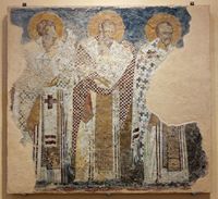 Le musée archéologique de Réthymnon en Crète. Fresque de la Communion des Apôtres de l'église Notre-Dame de Patsos (auteur Tomisti). Cliquer pour agrandir l'image.