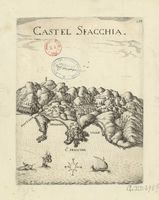 La ville de Sfakia en Crète. Gravure de Castel Sfachia par Marco Boschini en 1651. Cliquer pour agrandir l'image.