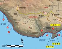 La ville de Sfakia en Crète. Carte du sentier européen E4 - Section 13 d'Agios Pavlos à Loutro. Cliquer pour agrandir l'image.