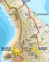 La ville de Thira à Santorin. Carte de la région d'Imerovigli. Cliquer pour agrandir l'image.