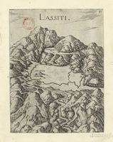 Le plateau du Lassithi en Crète. Gravure du Lassiti par Marco Boschini en 1651. Cliquer pour agrandir l'image.