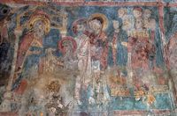 La ville de Vryssès en Crète. Fresque de la Présentation de Marie au Temple de l'église de la Dormition à Alikampos. Cliquer pour agrandir l'image.
