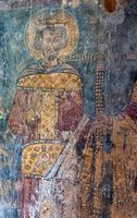La ville de Vryssès en Crète. Fresque de saint Constantin de l'église de la Dormition à Alikampos. Cliquer pour agrandir l'image.