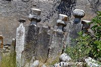 Muslim gravestones in the cemetery Turkish Platani Kos (author Paradasos). Click to enlarge the image in Flickr (new tab).