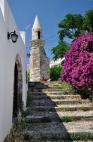 Kos Stadt, Kos Insel - Das Osmanische Stadt - Minarett in Platia Diagoras (Autor bazylek100). Klicken, um das Bild in Flickr zu vergrößern (neue Nagelritze).