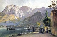 La ville de Kotor au Monténégro. Dessin de Kotor en 1840. Cliquer pour agrandir l'image.