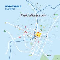 La ville de Podgorica au Monténégro. Plan de la ville. Cliquer pour agrandir l'image.