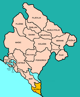 La ville d'Ulcinj au Monténégro. Situation de la commune (auteur Panonian). Cliquer pour agrandir l'image.